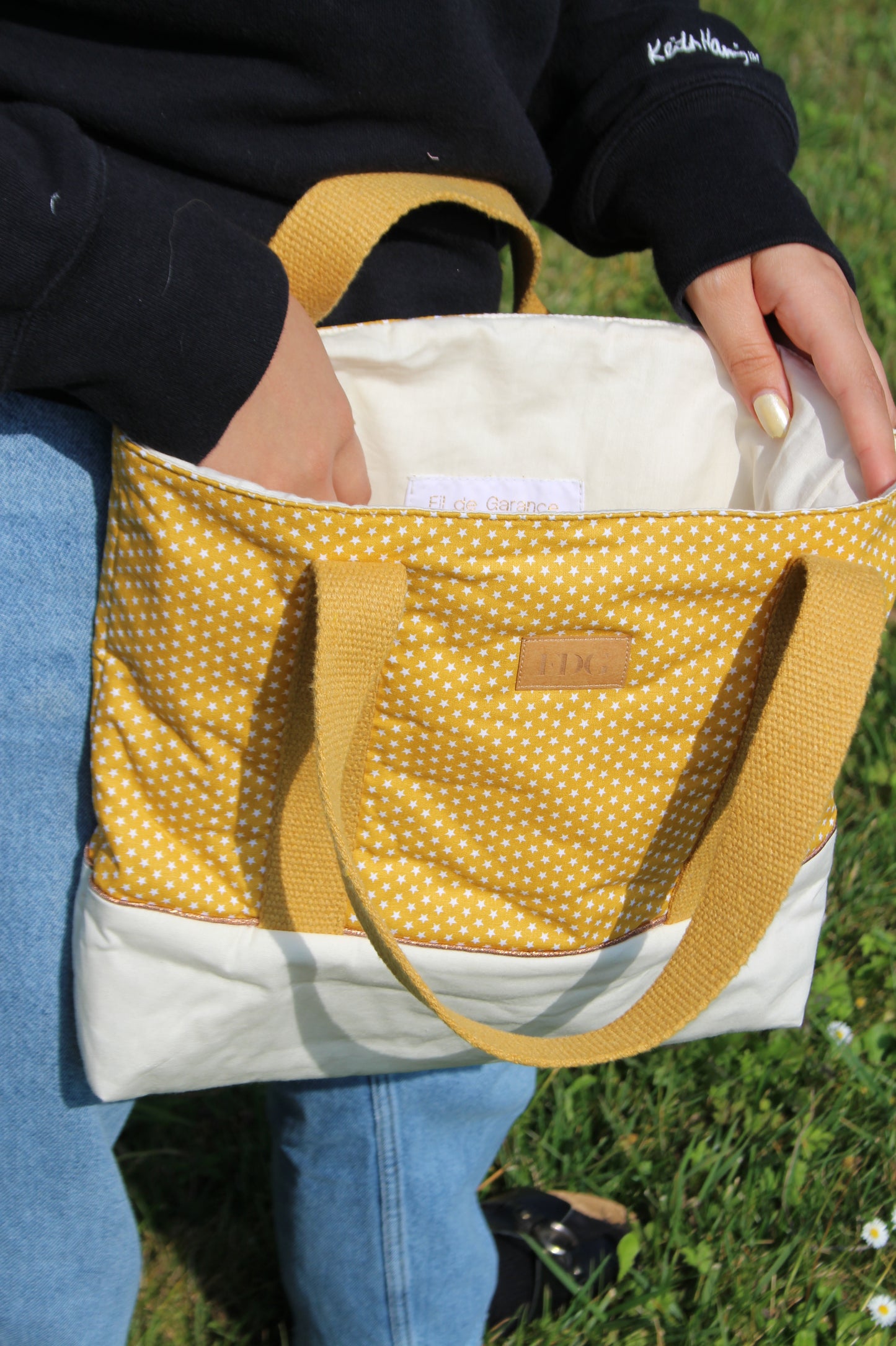 Petit sac cabas jaune étoilé