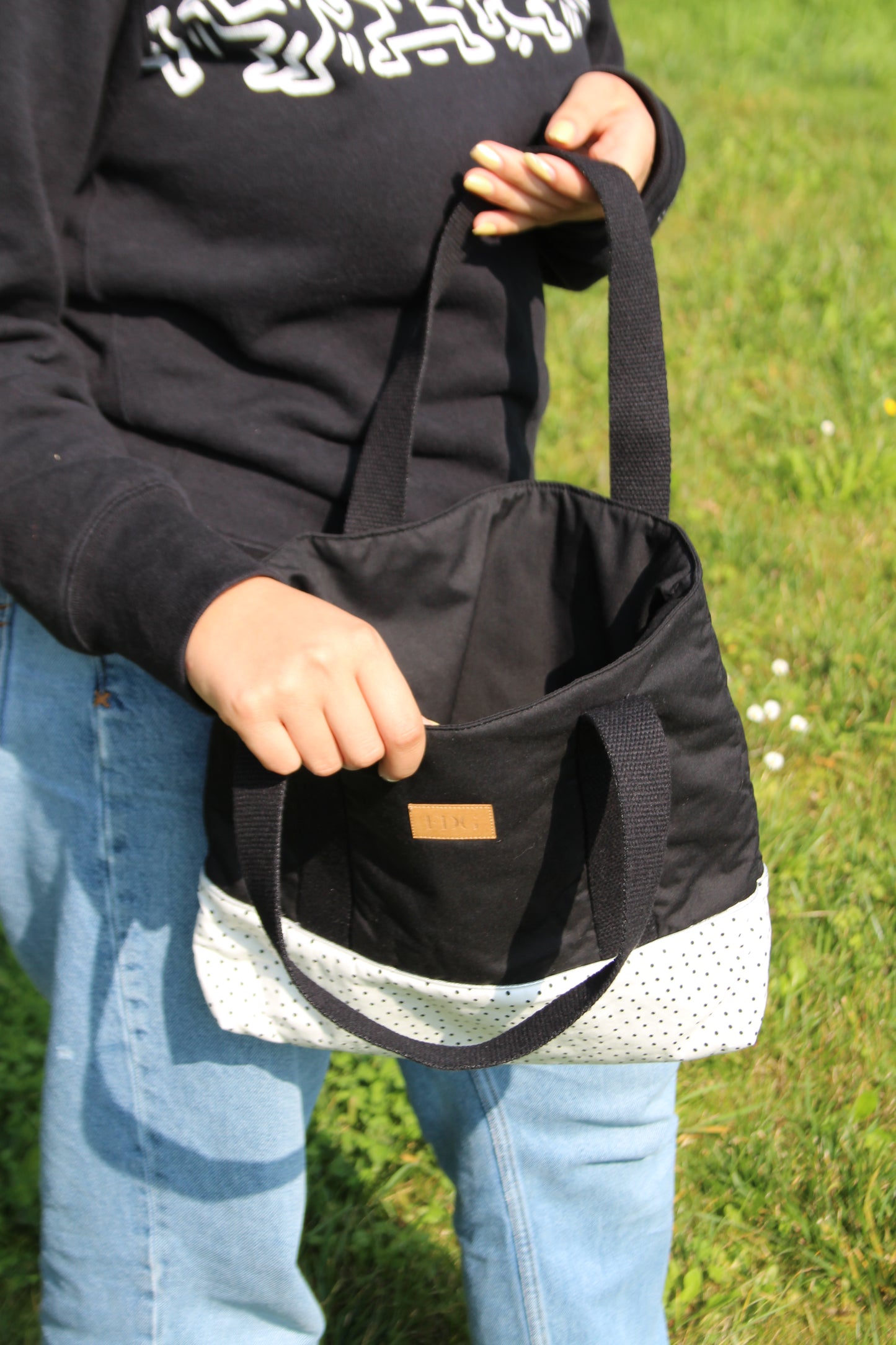 Petit sac cabas noir à pois