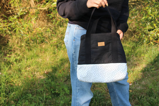 Petit sac cabas noir à pois